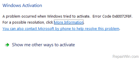 windows 7 activation failed