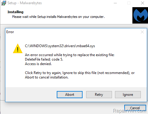 Cannot Replace mbae64.sys