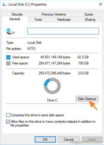disk cleanup windows 10 not working