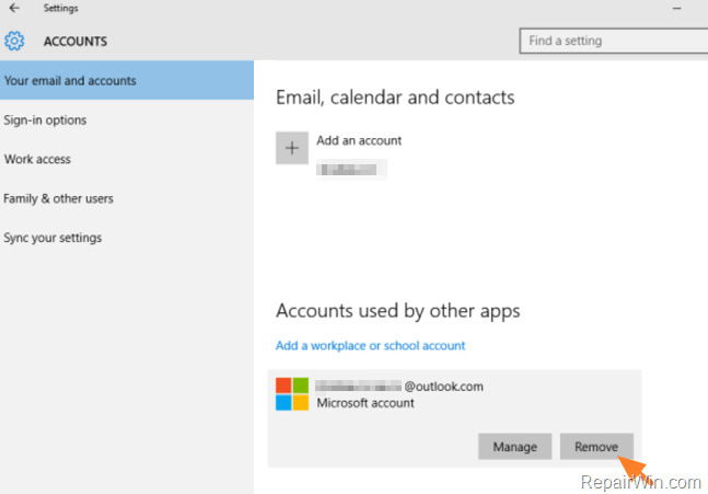 removing office 365 account from windows 10