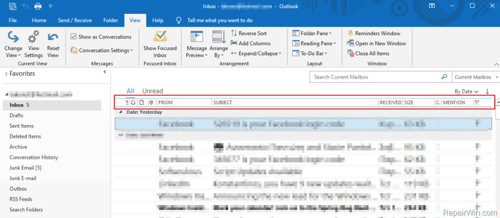 How To Remove Column Headers In Outlook Inbox