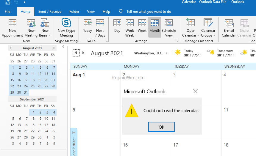 FIX Could Not Read Calendar In Outlook 365 2019 2016 Solved Repair Windows 