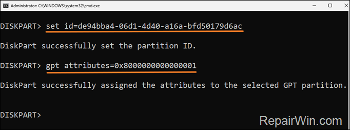 set recovery partition