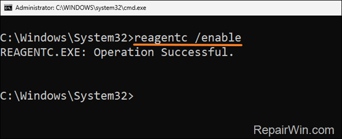 Enable Recovery Environment (WinRE)